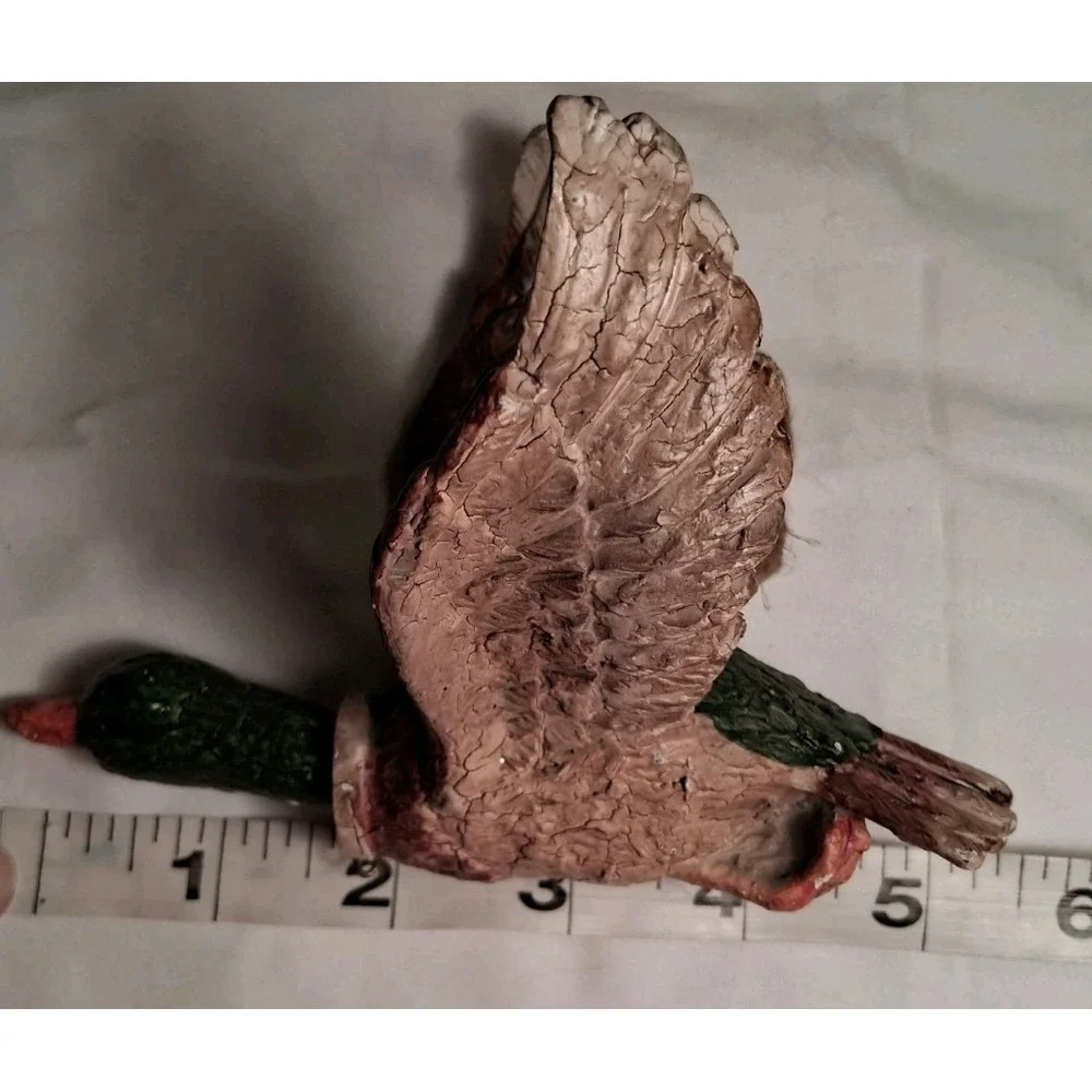 Vintage Mallard Duck Flying Ornament Crackle Style Finish Cabin Decor Head Moves